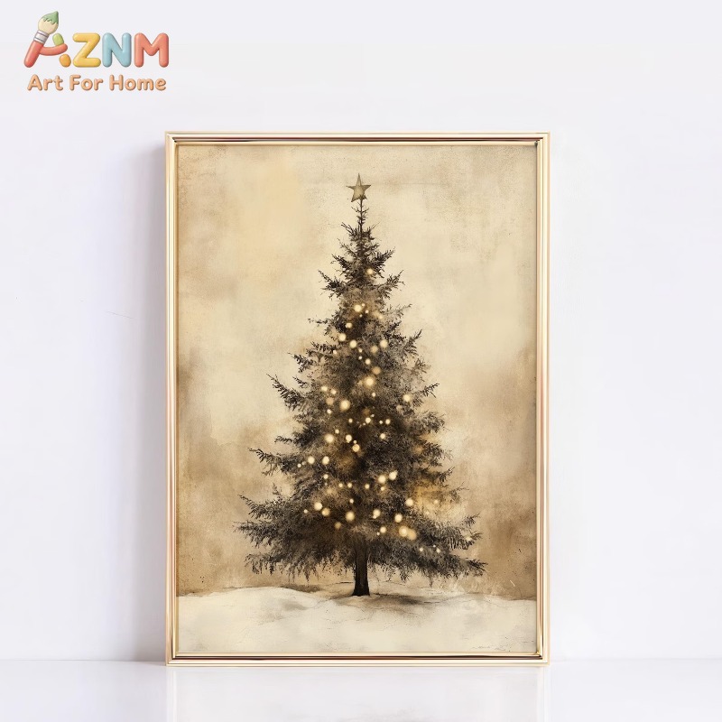 Lighting Tree Decor - 빈티지 크리스마스 트리 별빛 패턴 캔버스