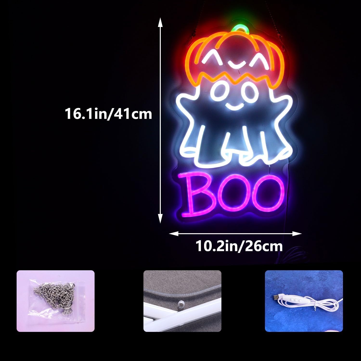 귀여운 유령 호박 모자 BOO LED 네온사인 할로윈  - Home Decor Lighting Tricks 리뷰 및 가격