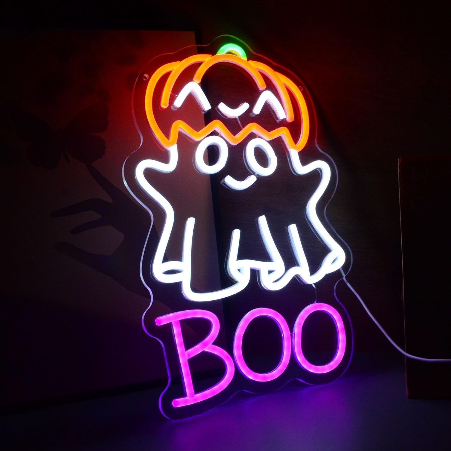 귀여운 유령 호박 모자 BOO LED 네온사인 할로윈  - Home Decor Lighting Tricks 리뷰 및 가격