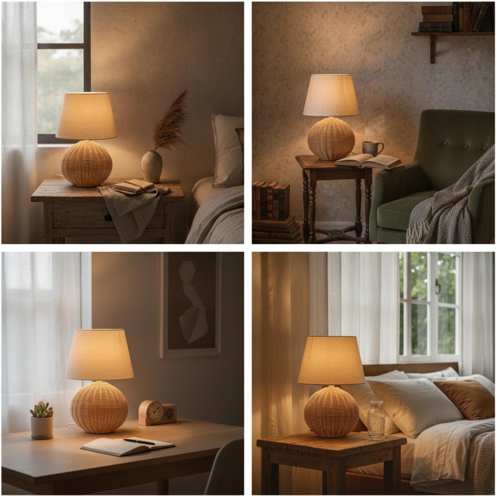 침실 및 거실용 침대 옆 램프, 라탄 베이스 패브릭 갓 - Lighting Decor Living Room 리뷰 및 가격
