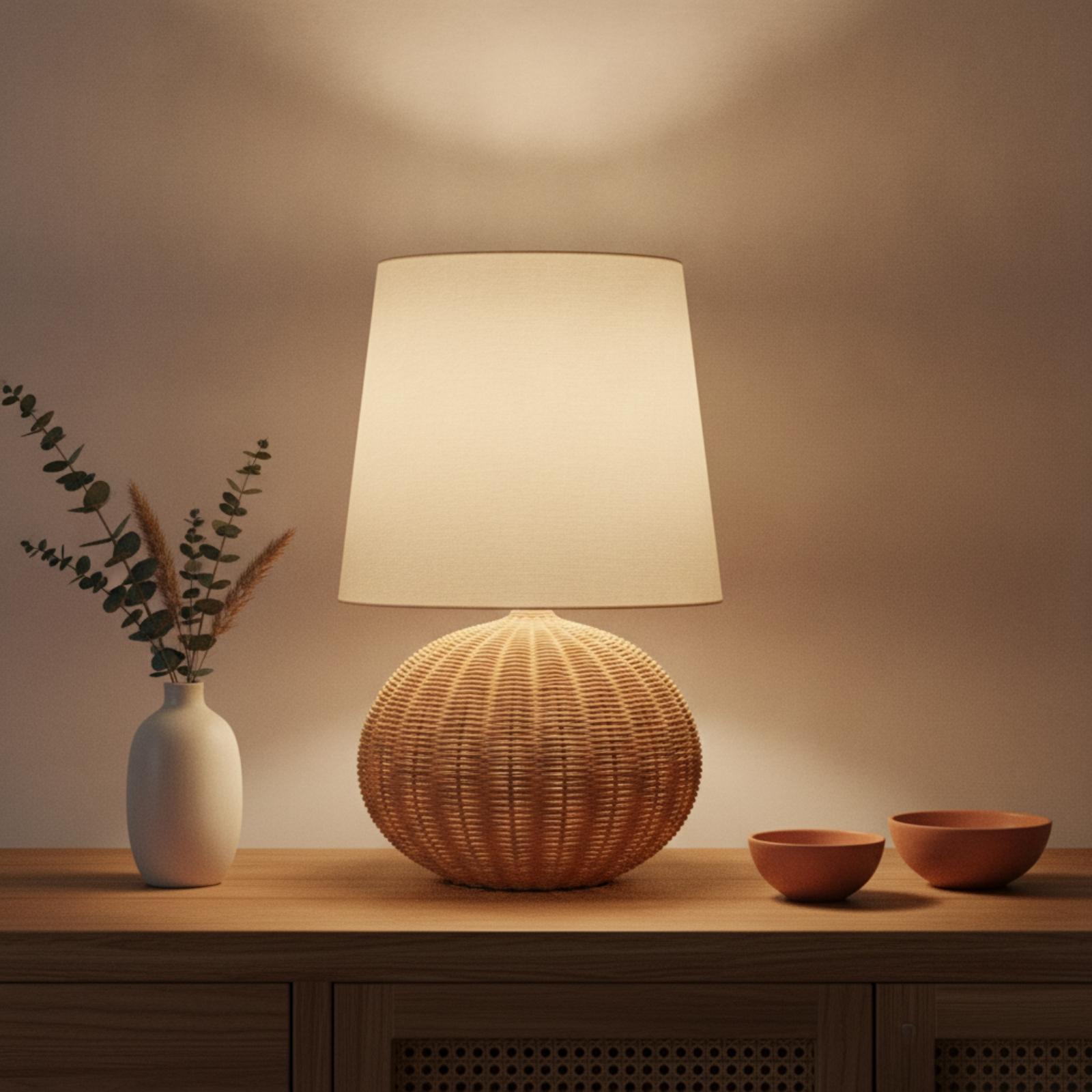 침실 및 거실용 침대 옆 램프, 라탄 베이스 패브릭 갓 - Lighting Decor Living Room 리뷰 및 가격