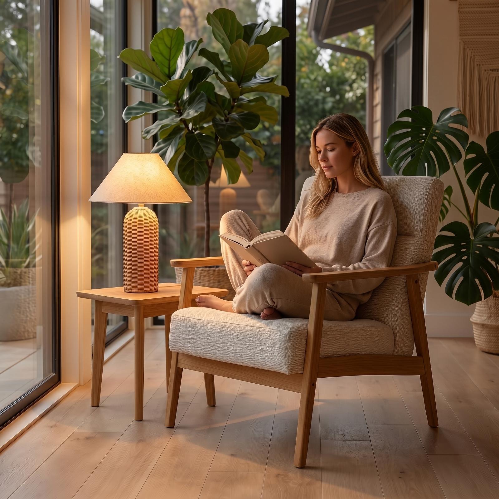침실 및 거실용 침대 옆 램프, 라탄 베이스 패브릭 갓 - Lighting Decor Living Room 리뷰 및 가격