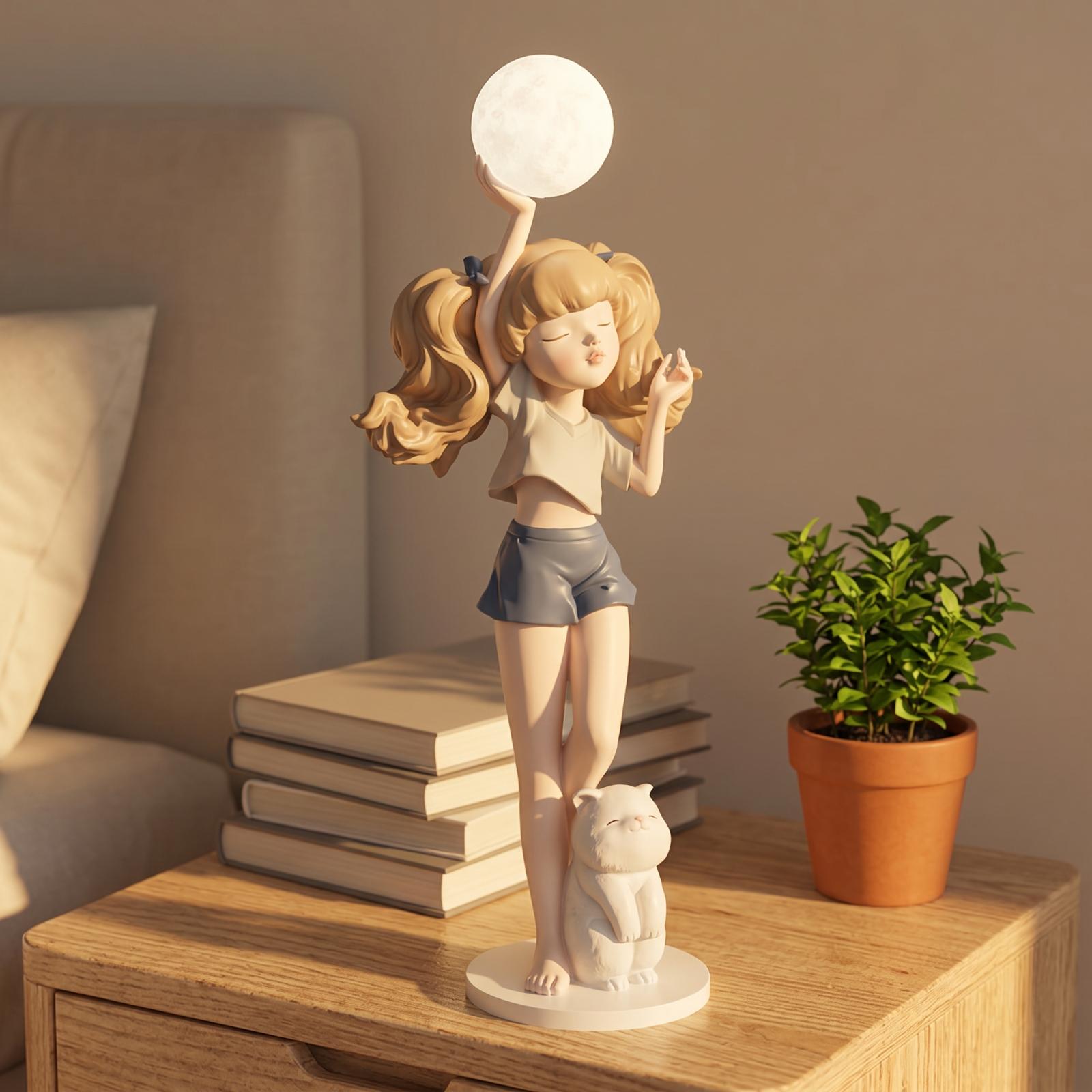 고양이 받침대가 있는 우아한 소녀 피규어 램프, 방 장 - Lighting Decor Living Room 리뷰 및 가격