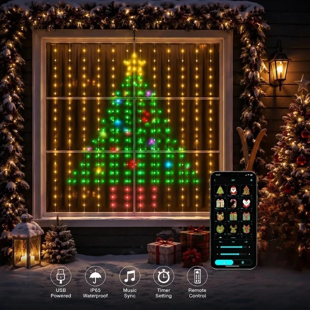 LED 픽셀 커튼 조명 블루투스 앱 제어 RGB 스마트 - Lighting Decoration For Home 리뷰 및 가격