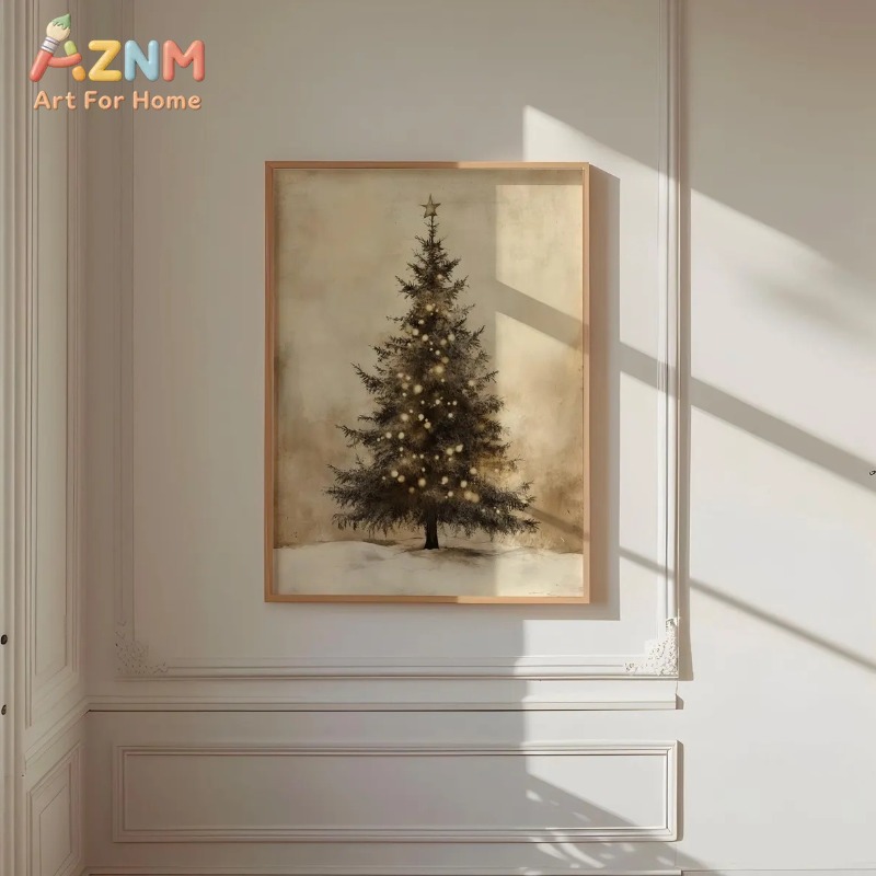 빈티지 크리스마스 트리 별빛 패턴 캔버스 포스터 프린트 - Lighting Tree Decor 리뷰 및 가격