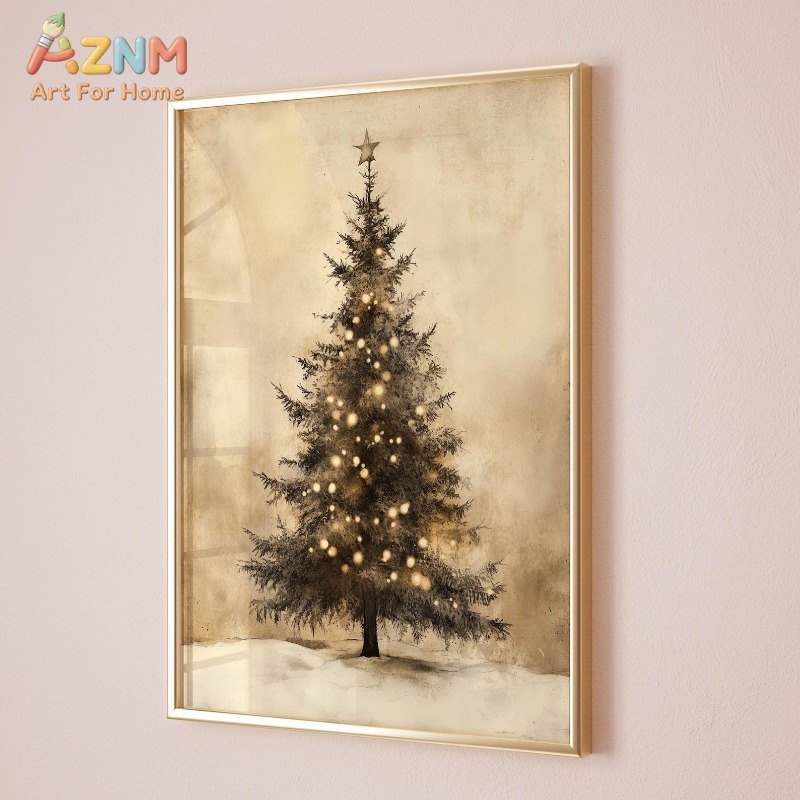 빈티지 크리스마스 트리 별빛 패턴 캔버스 포스터 프린트 - Lighting Tree Decor 리뷰 및 가격