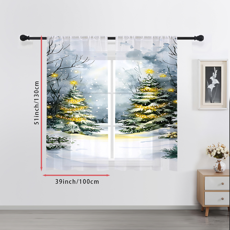 2PCS 쉬어 커튼 수채화 크리스마스 트리 라이트 스노 - Lighting Tree Decor 리뷰 및 가격