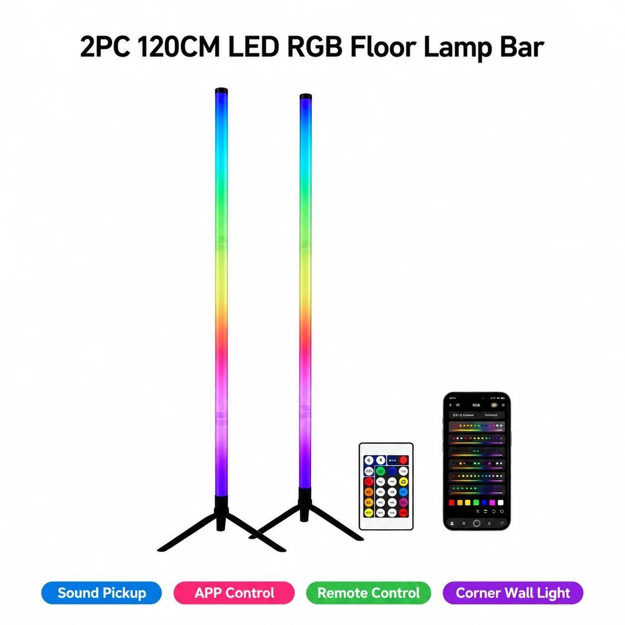 2개입 120CM RGB 플로어 램프, 사운드 반응형  - Lighting Decoration For Home 리뷰 및 가격