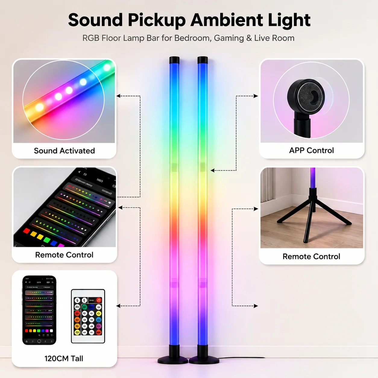 2개입 120CM RGB 플로어 램프, 사운드 반응형  - Lighting Decoration For Home 리뷰 및 가격